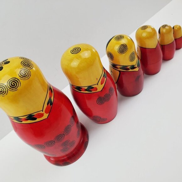 Russian Matryoshka Nesting Dolls Vintage 6 USSR Wood Hand Painted Folk Art - Picture 12 of 13